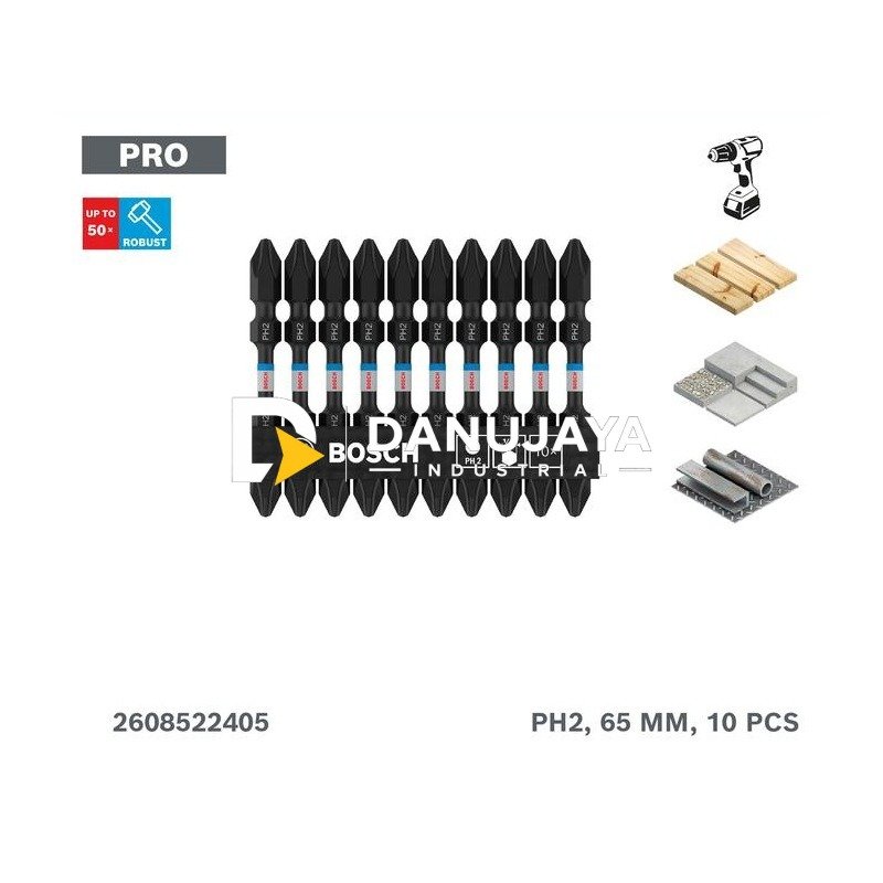 BOSCH Set Mata Obeng Bor Ganda PH2 10 Pcs - PRO Impact Double Ended Bit Pack | Paket Mata Obeng, Cocok untuk Drill Screwdriver - 2608522405