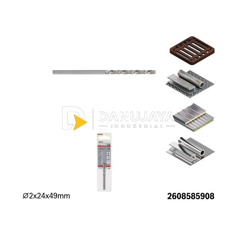 BOSCH Mata Bor Logam HSS-G 2 (2 pcs) / HSS-G DIN 338 Metal Drill Bit - 2608585908