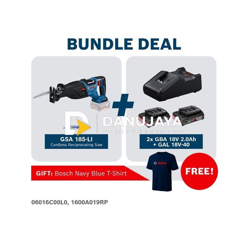 [BUNDLE] BOSCH PRO GSA 185-LI Sabre Saw Brushless 18V + 2 Baterai GBA 18V 2.0Ah + Charger GAL 18V-40 06016C00L0 1600A019RP
