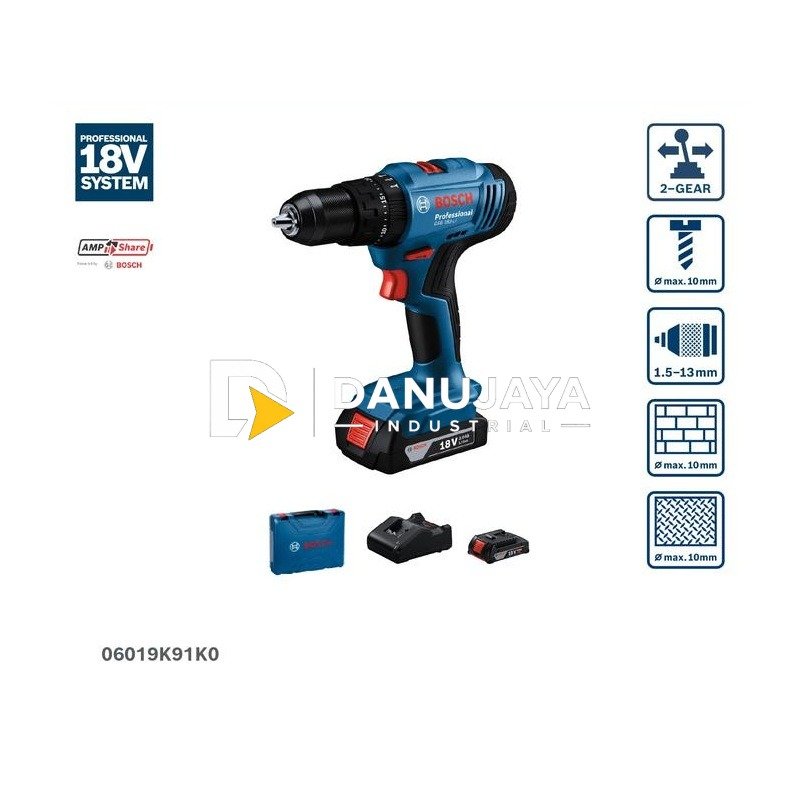 BOSCH PRO Mesin Bor Impact Baterai - Impact Drill Cordless 18V GSB 183-LI | Bor Tanpa Kabel untuk Kayu Logam Tembok - Garansi Resmi - 06019K91K0