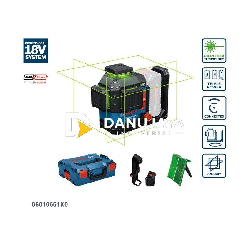 BOSCH PRO Laser Garis Level 3 x 360 Baterai (Unit Only) - Line Laser Cordless GLL 18V-120-33 CG | Alat Ukur Bangunan 360 Derajat Tanpa Kabel - Garansi Resmi - 06010651K0