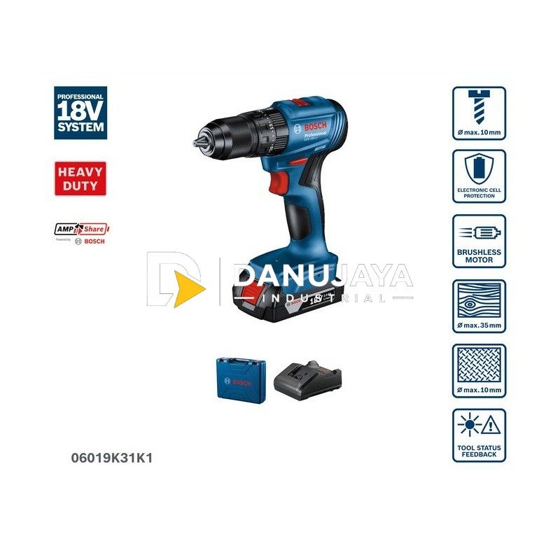 BOSCH PRO Mesin Bor Impact Baterai - Impact Drill Cordless 18V GSB 185-LI | Bor Tanpa Kabel untuk Kayu Logam Tembok pada Area Kecil - Garansi Resmi - 06019K31K1