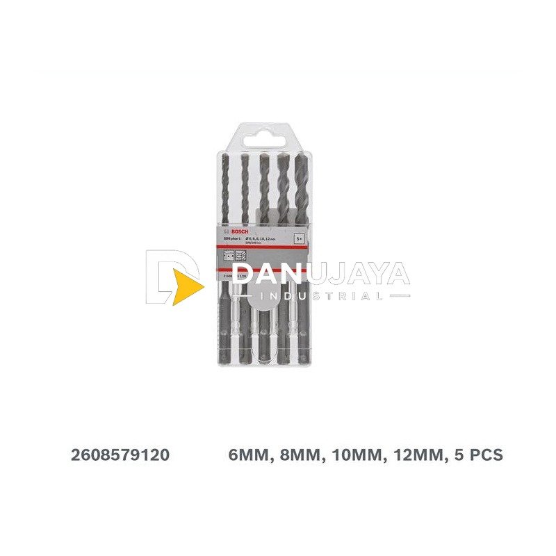 BOSCH Set Mata Bor Bobok SDS Plus-1 5 Pcs - Hammer Twist Drill Bit | Paket Mata Bor Puntir Ulir Beton Tembok, Cocok untuk Rotary Hammer - 2608579120