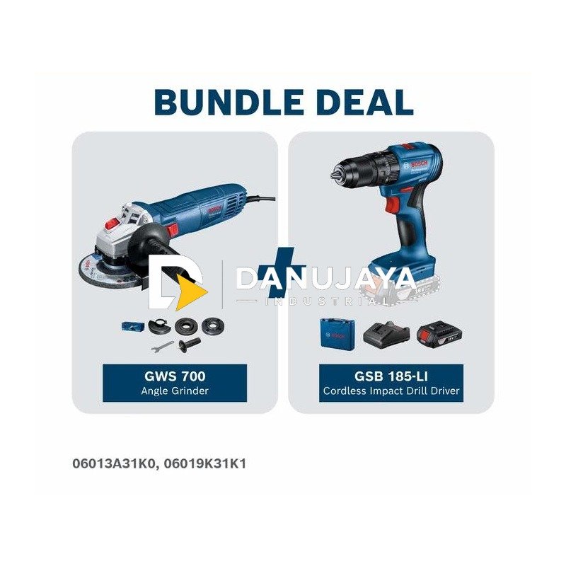 [BUNDLE] BOSCH PRO Gerinda Tangan Listrik 4" + BOSCH PRO Mesin Bor Impact Baterai - Impact Drill Cordless 18V GSB 185-LI | Paket Bor Tanpa Kabel dan Aksesoris - Garansi Resmi - 06013A31K0 06019K31K1