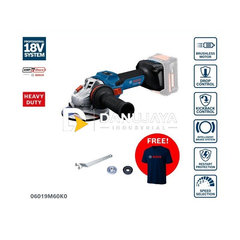Bosch GWS 18V-15 S Mesin Gerinda Tangan Baterai Dengan Flensa dan Kunci Pas - 06019M60K0