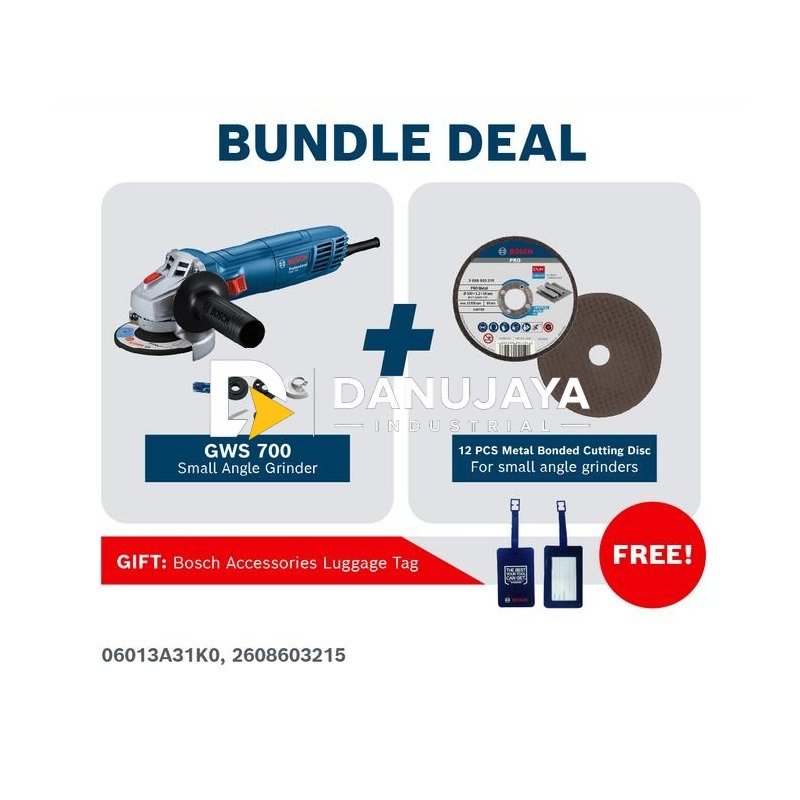 [BUNDLE] Bosch GWS 700 Grinder Set dengan 12 Pcs Logam Pemotong Cakram - Garansi - 06013A31K0 2608603215