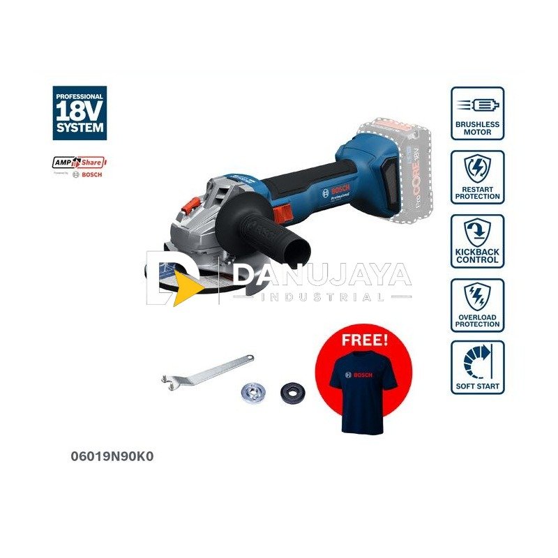 BOSCH PRO Gerinda Sudut Baterai 4" (Unit Only) - Cordless Angle Grinder GWS 18V-8 | Gerinda Sudut Kecil Tanpa Kabel untuk Menghaluskan Memotong Logam - Garansi Resmi - 06019N90K0