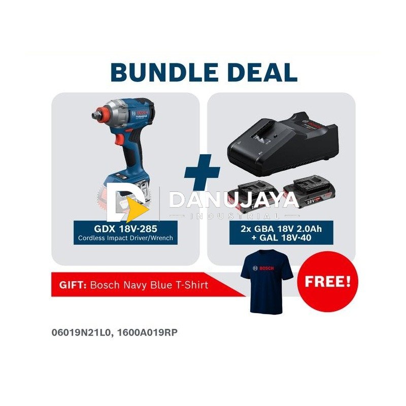 [BUNDLE] BOSCH PRO GDX 18V-285 Impact Driver/Wrench Brushless 18V 2-in-1 + 2 Baterai GBA 18V 2.0Ah + Charger GAL 18V-40 + Carrying Case 06019N21L0 1600A019RP