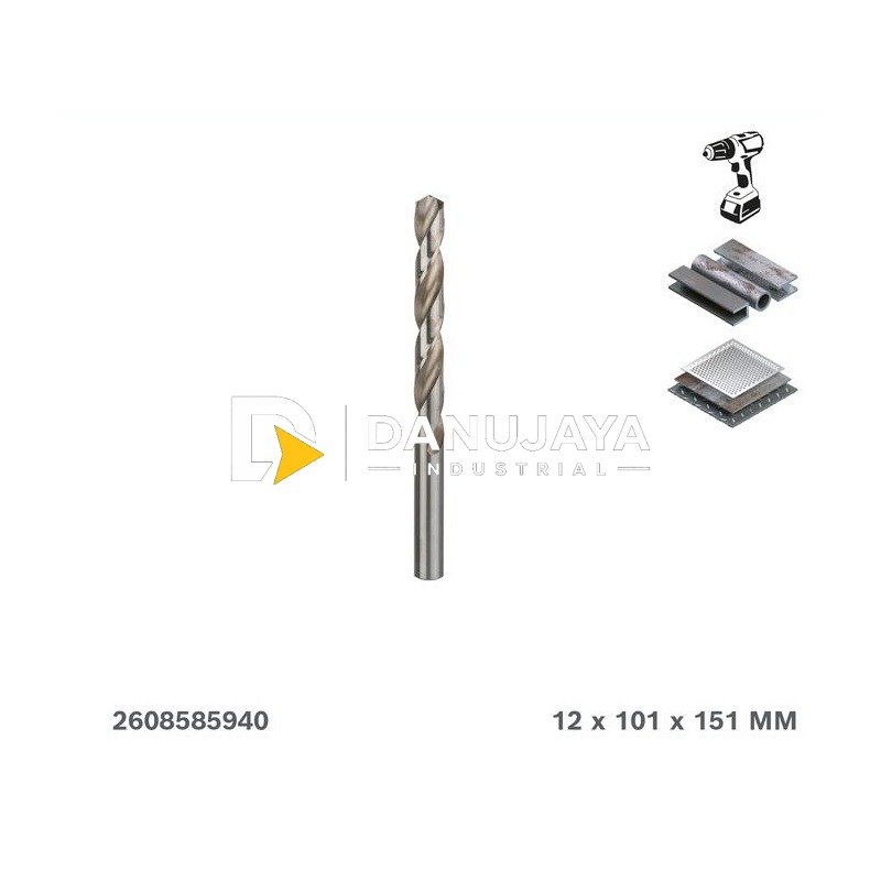 BOSCH Mata Bor Logam HSS-G 12 mm (1 pc) / HSS-G DIN 338 Metal Drill Bit - 2608585940