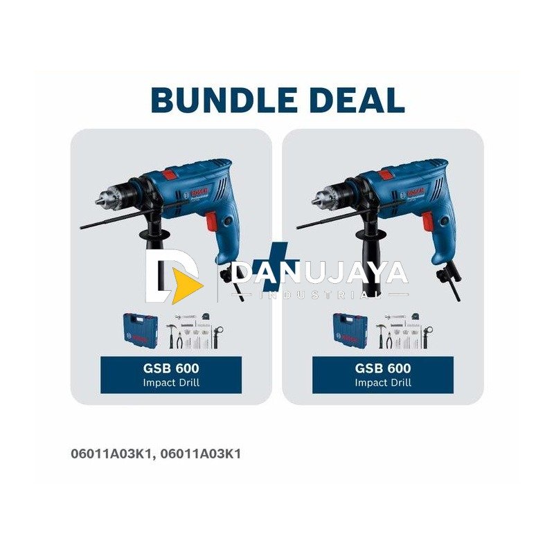 [BUNDLE] BOSCH Mesin Bor Impact 600W GSB 600 2 Pcs / Impact Drill - 06011A03K1
