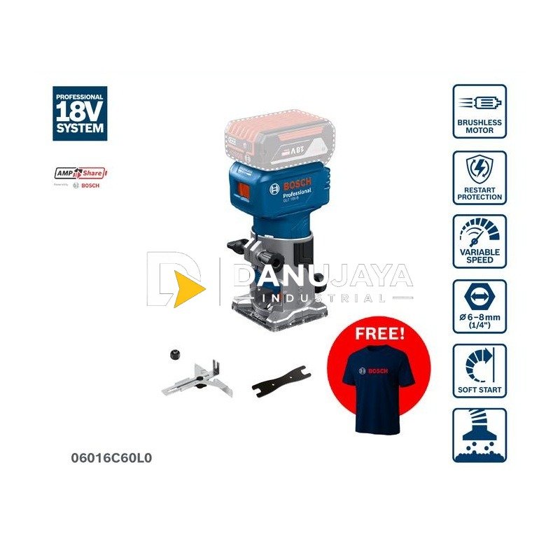 BOSCH PRO Mesin Trimmer Profil Kayu Baterai - Router Cordless 18V GLF 18V-8 | Alat Router Ukir Potong Kayu untuk Furniture Tanpa Kabel - Garansi Resmi - 06016C60L0