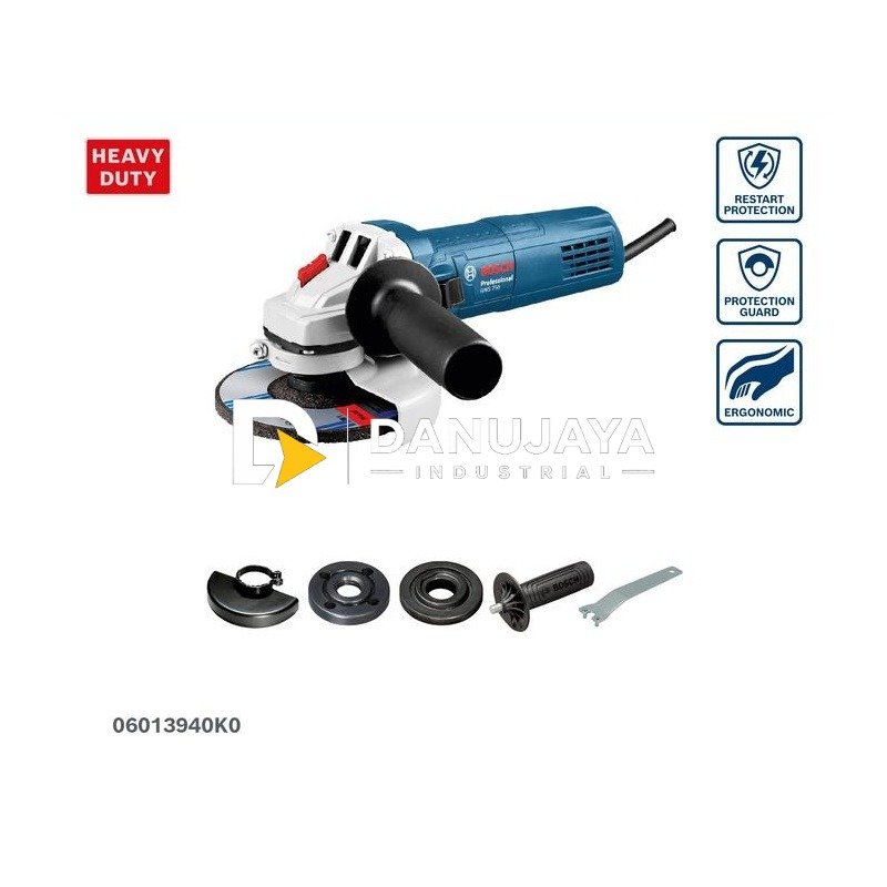 BOSCH PRO Gerinda Tangan Listrik 4" - Small Angle Grinder 750W GWS 750 | Gerinda Sudut Kecil untuk Menghaluskan dan Memotong Besi - Garansi Resmi - 06013940K0