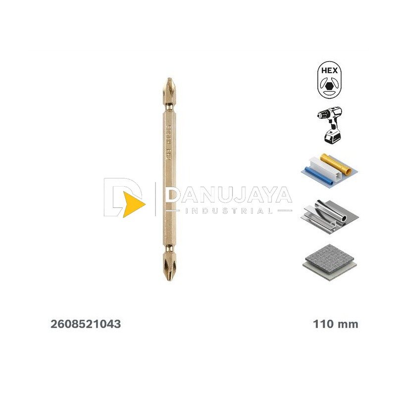 BOSCH Set Mata Obeng Bor Emas Ganda PH2 10 Pcs - Extra Hard Double Ended Bit Pack Golden | Paket Mata Obeng, Cocok untuk Drill Screwdriver - 2608521043