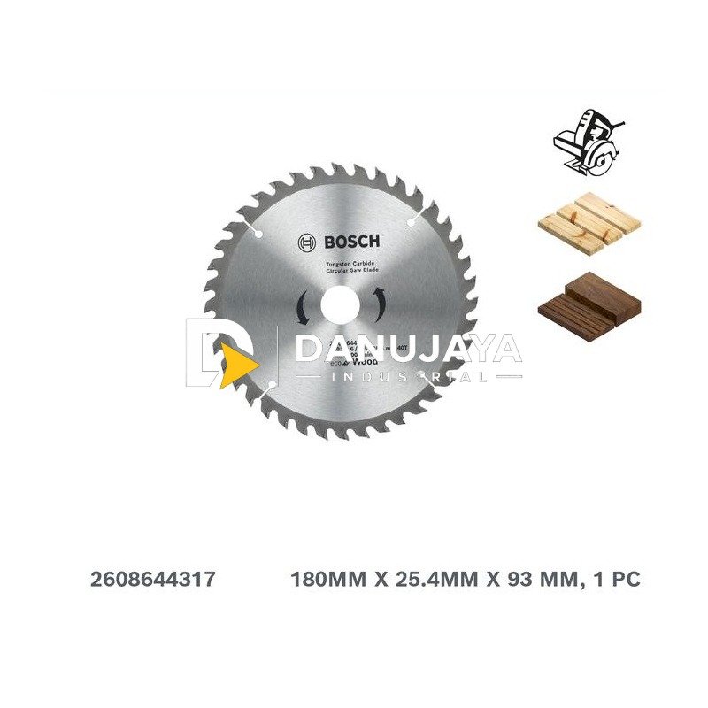 BOSCH Mata Gergaji Bundar untuk Kayu 7" 40 T - Circular Saw Blade Eco for Wood | Tungsten Bilah Potong Kayu, Gergaji Genggam - 2608644317