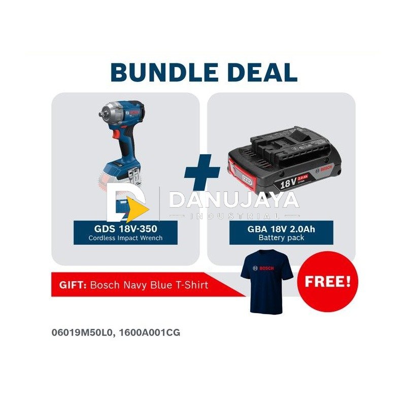 [BUNDLE] BOSCH PRO GDS 18V-350 Impact Wrench Brushless 18V 1/2" + Baterai PRO GBA 18V 2.0Ah + Carrying Case 06019M50L0 1600A001CG