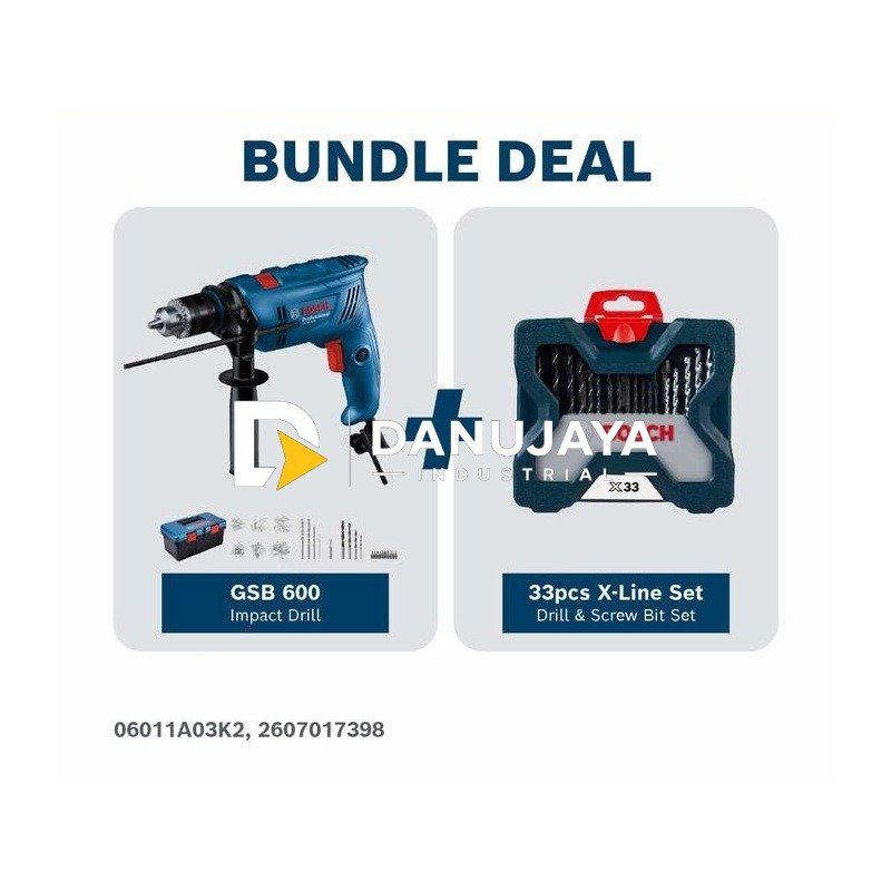 [BUNDLE] BOSCH PRO Mesin Bor Listrik GSB 600 +  Set Mata Bor Obeng 33 Pcs X-Line | Paket Bor Tanpa Kabel dan Aksesoris - Garansi Resmi - 06011A03K2 2607017398