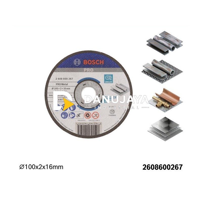BOSCH Mata Gerinda Potong untuk Besi 4" (2x16mm) - Grinding Disc PRO Metal A60TBF | Batu Gerinda Cakram Pemotong Besi Baja untuk Angle Grinder - 2608600267