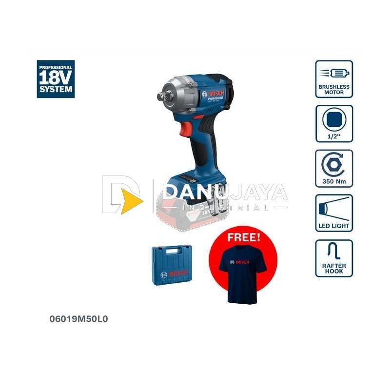 BOSCH PRO Kunci Pas Impact Baterai (Unit Only) - Cordless Impact Wrench GDS 18V-350 | Kunci Baut Elektrik Tanpa Kabel, Perkakas - Garansi Resmi - 06019M50L0