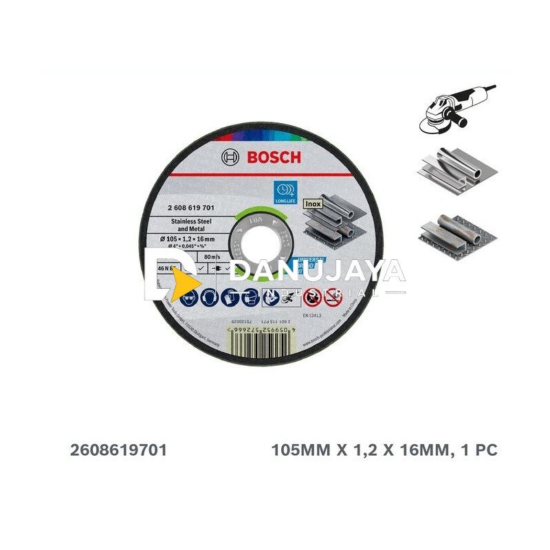 BOSCH Mata Gerinda Potong Hijau untuk Logam 4" - Diamond Cutting Disc Standard for Metal A46NBF | Batu Gerinda Cakram Pemotong Besi Baja untuk Angle Grinder - 2608619701