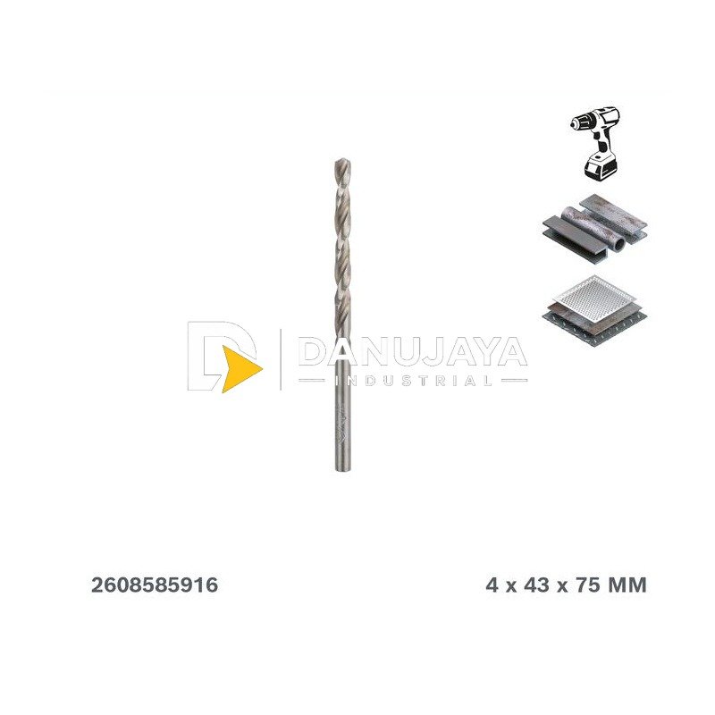 BOSCH Mata Bor Logam HSS-G 4 mm (2 pcs) / HSS-G DIN 338 Metal Drill Bit - 2608585916