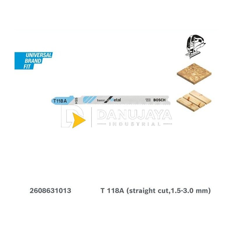 BOSCH Set Mata Gergaji Potong Baja 5 Pcs - Jigsaw Blade Basic for Metal T 118 A | Bilah Pemotong Baja, Gergaji T Shank - 2608631013