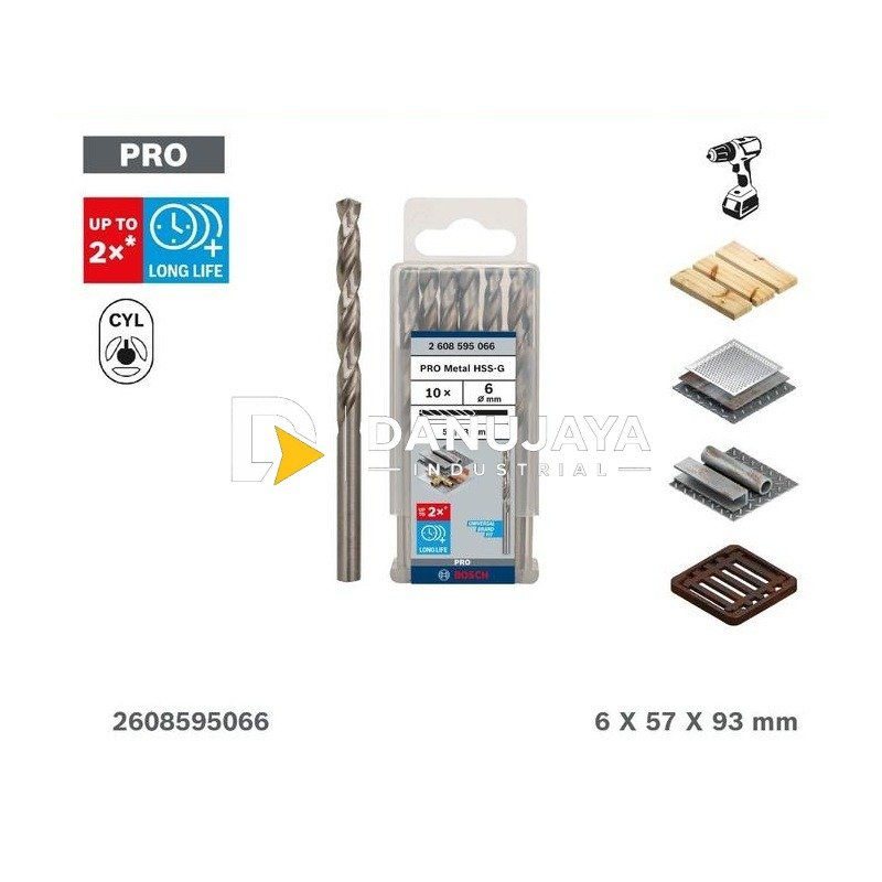 BOSCH Set Mata Bor Besi PRO Metal HSS-G 10 Pcs (6x57x93mm) - Twist Drill Bit Pack | Paket Mata Bor Puntir Ulir Besi Stainless, Cocok untuk Rotary Drill - 2608595066