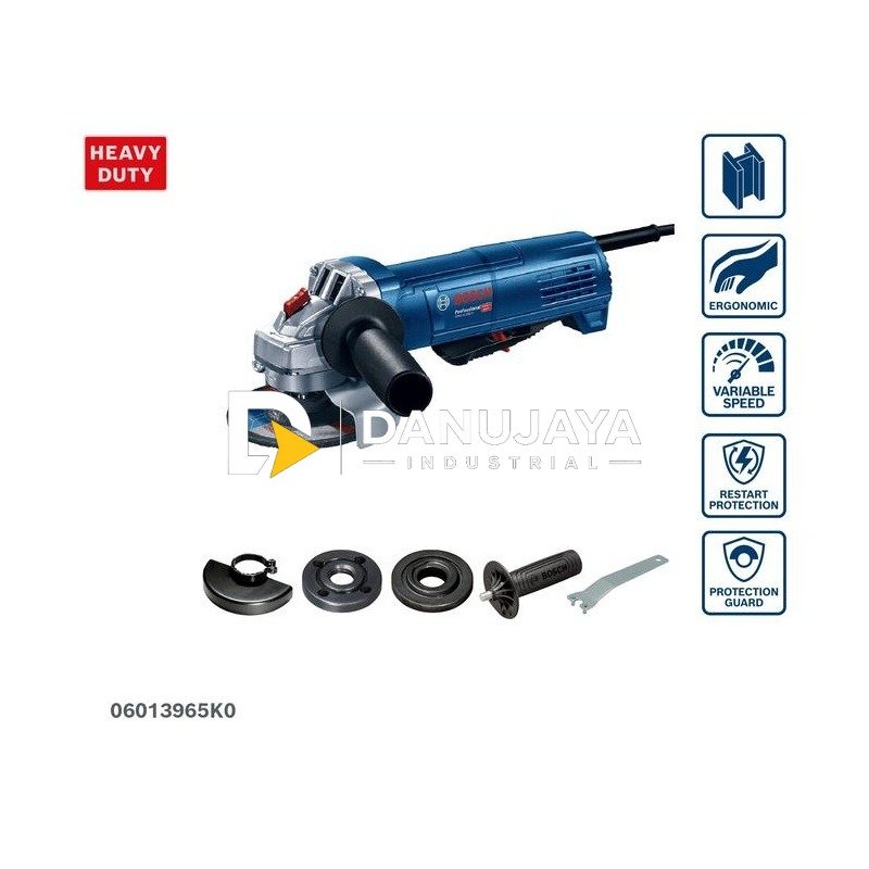 BOSCH PRO Gerinda Tangan Listrik 4" - Small Angle Grinder 900W GWS 9-100 P | Gerinda Sudut Kecil dengan Pedal untuk Menghaluskan dan Memotong Besi Keramik Batu - Garansi Resmi - 06013965K0