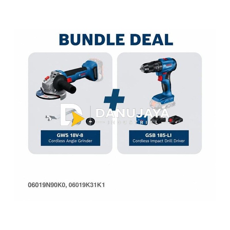 [BUNLDE] BOSCH PRO Gerinda Sudut Baterai 4" GWS 18V + BOSCH PRO Mesin Bor Impact Baterai GSB 185-LI | Paket Gerinda & Mesin Bor - Garansi Resmi - 06019N90K0 06019K31K1