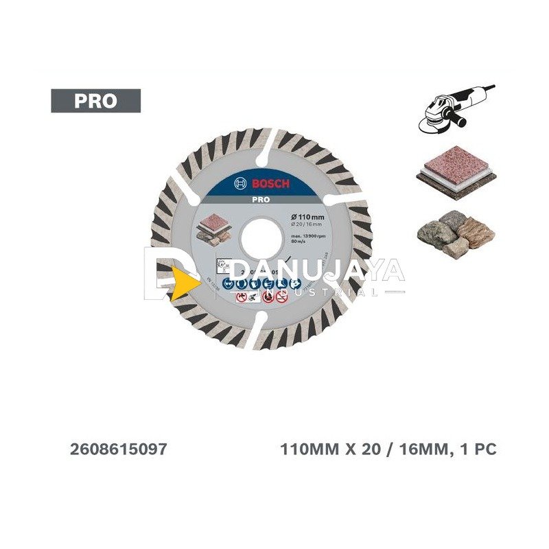 BOSCH Mata Gerinda Potong untuk Granit 4" - Diamond Cutting Disc PRO Stone | Batu Gerinda Cakram Pemotong Batu Alam untuk Angle Grinder Kecil - 2608615097