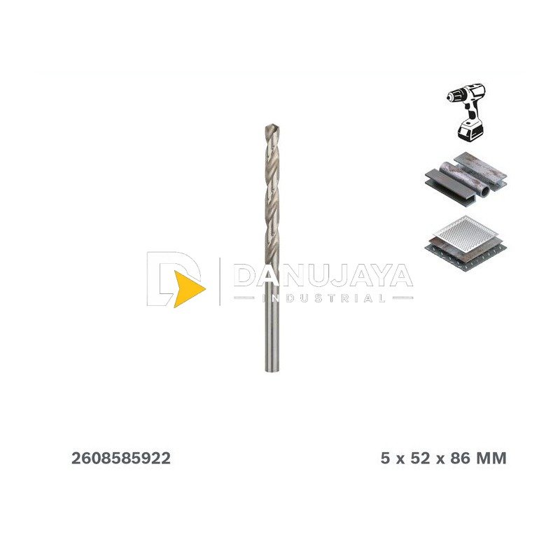 BOSCH Mata Bor Logam HSS-G 5 mm (1 pc) / HSS-G DIN 338 Metal Drill Bit - 2608585922