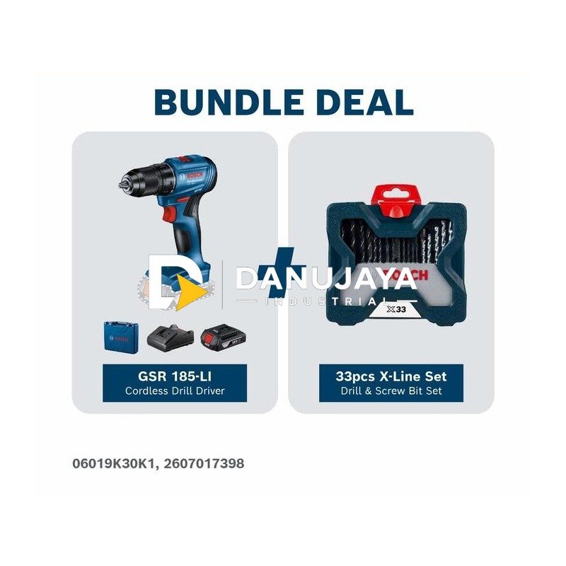 [BUNDLE] BOSCH GSR 185-LI Mesin Bor Baterai - 06019K30K1 2607017398