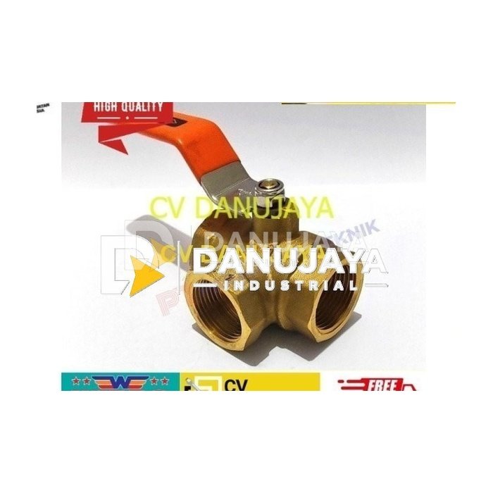 Ball valve 3 way 1" / kran cabang tiga kuningan triway/ Sailing Onda