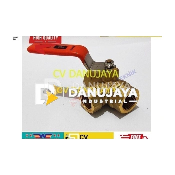 Ball valve 3 way 1/2" / kran cabang tiga kuningan triway/ Sailing Onda