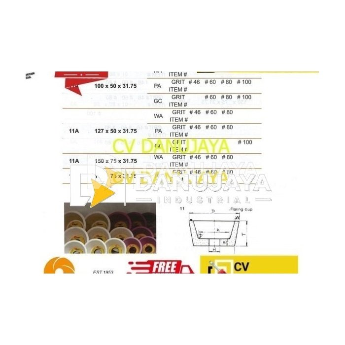 Batu Mangkok Serong Flaring Cup Size 100x50x31.75 WA46 Shape11A Kinik