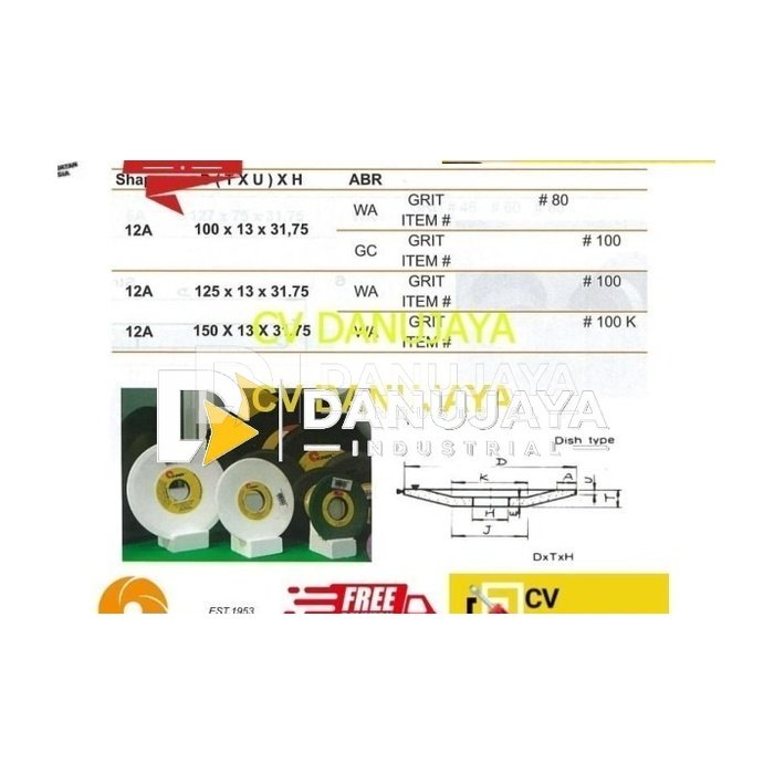 Batu Piring (Dish Wheel) Size 100x13x31.75 WA80 Shape 12A Kinik