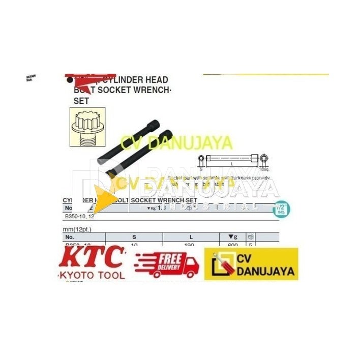 Cylinder Head Bolt Socket Wrench Kunci Sq. 1/2" Size M12 KTC B350-12