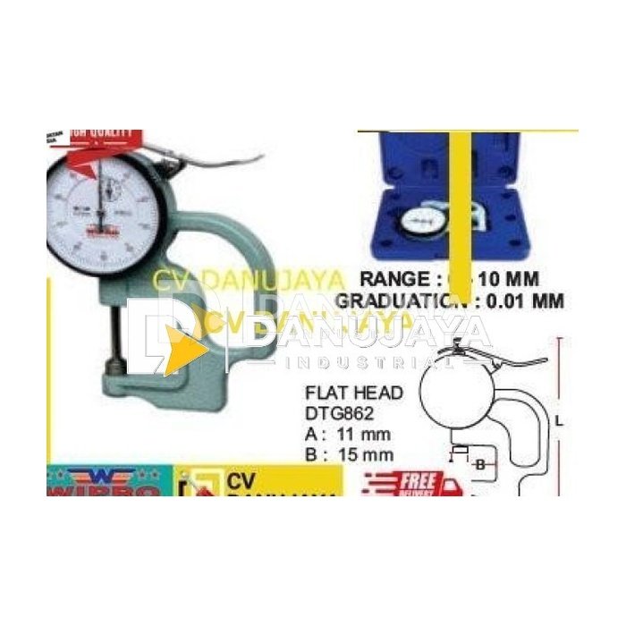 Dial Thickness Gauge Alat Ukur Ketebalan DTG-862 Range 0-10 mm - WIPRO