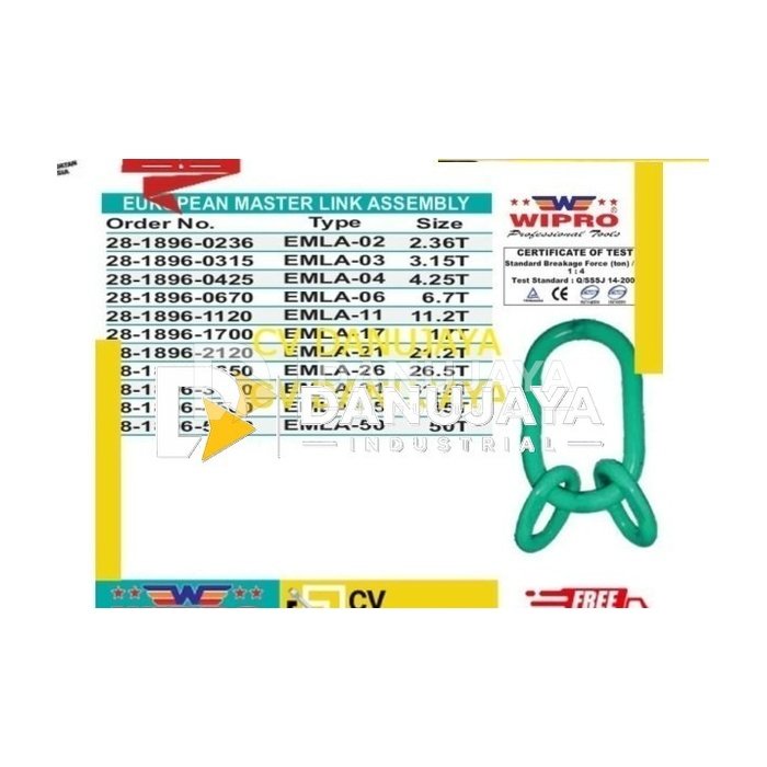 European Master Link Masterlink Oval Assembly kap 50 Ton Wipro