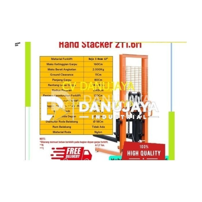 Hand Stacker Manual / Forklift Manual ini Kapasitas 2 Ton 1.6 Meter