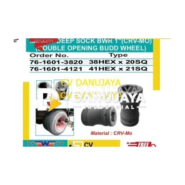 Impact Deep sock BWR 1" CRV MO Double 38 HEX x 20 SQ Wipro