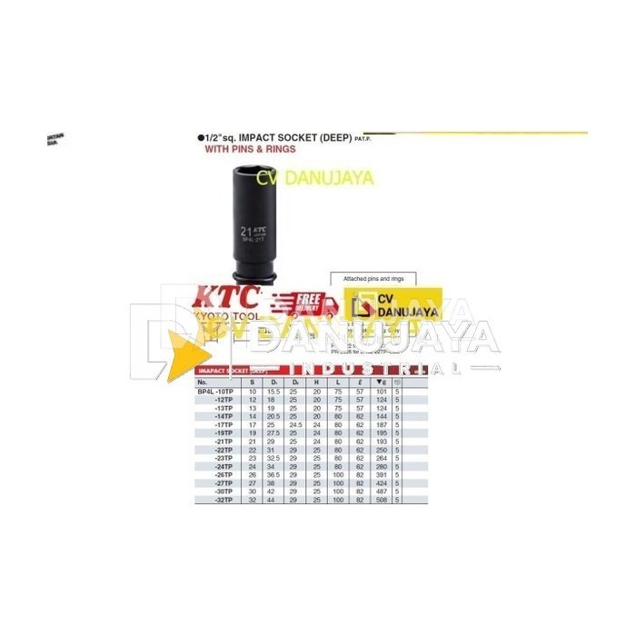 Impact Socket Deep Sq. 1/2" 6Pt with Pins Ring Size 10mm KTC BP4L-10TP