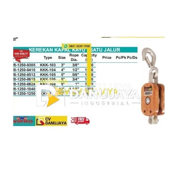 Kerekan Kerek Sling Tali Kapal Kayu Satu Jalur Size 6" KKK-106 WIPRO