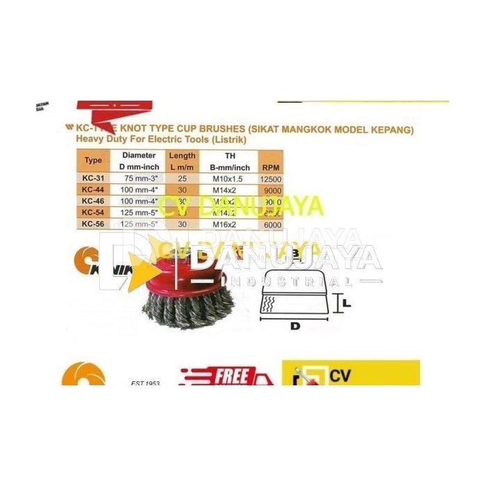 Knot Type Cup Brushes (Sikat Mangkok Model Kepang) 3"75mm Kinik KC31