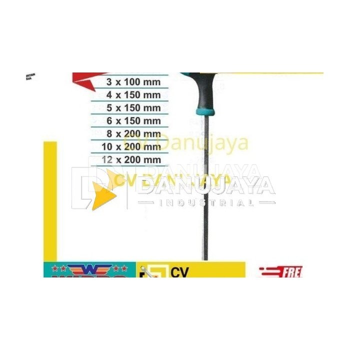 Kunci L Model T handle rubber WIPRO - 2 x 100 mm