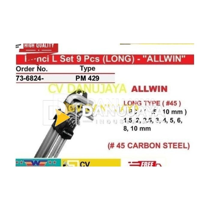 Kunci L Set 9 Pcs (LONG) - "ALLWIN" Type PM 429 Wipro