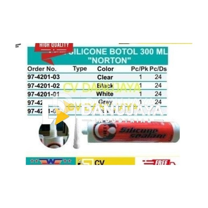 LEM SILICONE SILIKON BOTOL 300 ML LEM KACA NORTON - BROWN - WIPRO