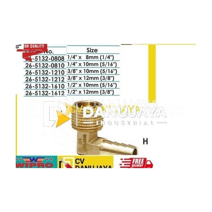Male Hose Barb Elbow - wipro WN5132 - 1/4" x 8mm