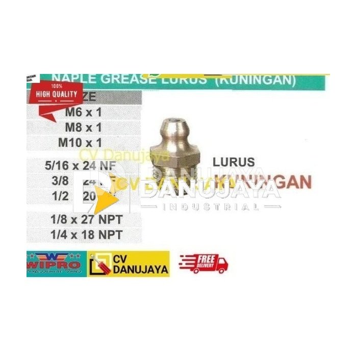 Naple Nepel Nipple Nipel Grease Oli Lurus Kuningan 1/2 x 20 NF Wipro