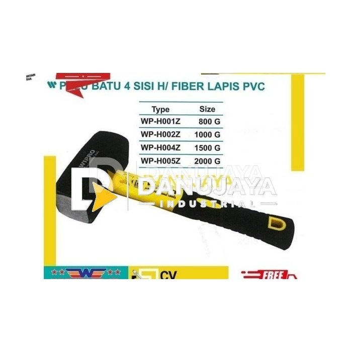 Palu Batu 4 Sisi Handle Fiber Lapis PVC Size 2000 Gram - Wipro WP-H005