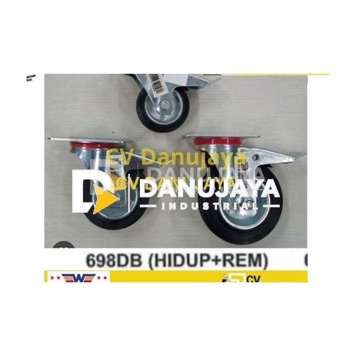 Roda Karet Trolley Troli Nylon Swivel break Hidup 4" inch Wipro 698db